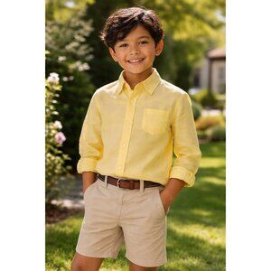 Janie and Jack Yellow Linen Button Shirt Boys Size 7 Long Sleeve
